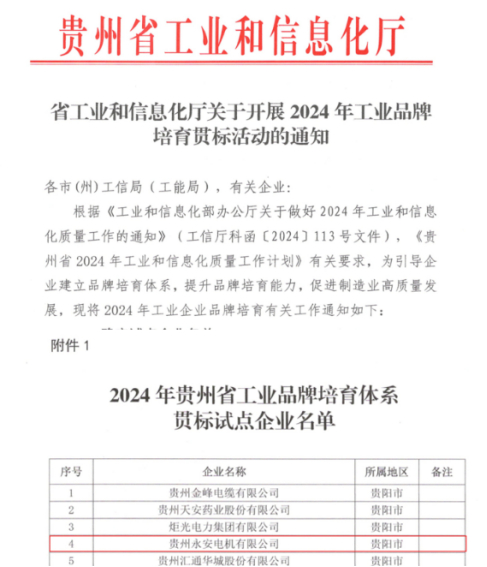 喜讯！贵州永安荣获“2024年贵州省工业品牌培育系统贯标试点企业”称呼_钱柜qg777